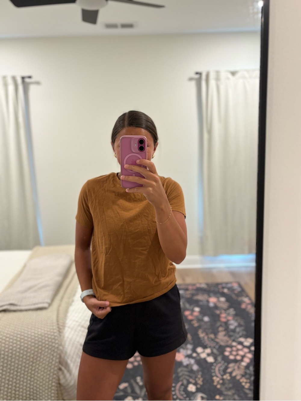 Sezane Mustard Brown Crewneck Short Sleeve Tee
